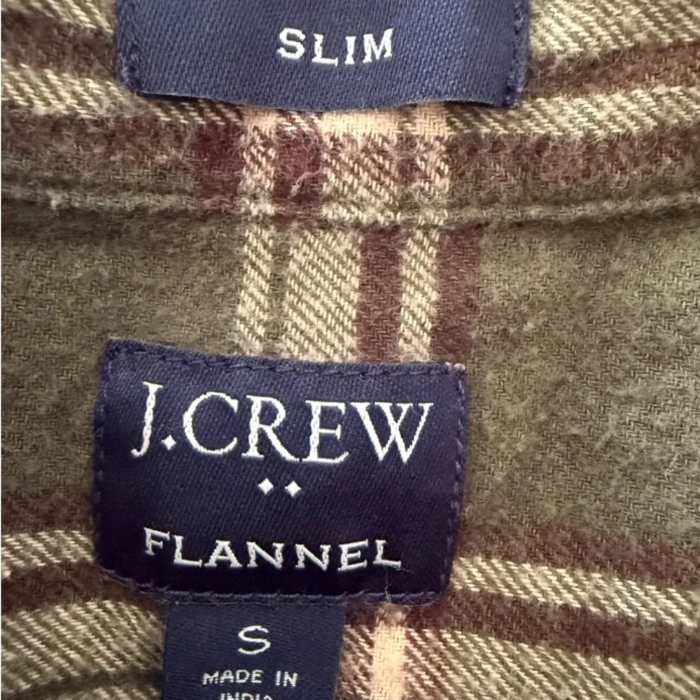 J. Crew Tartan Flannel Button-Down Shirt Men’s S Small Green Brown Cream